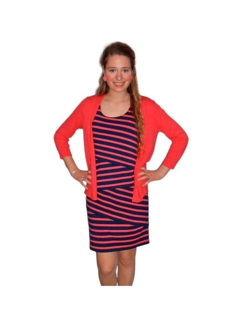Ann Taylor LOFT Pink & Navy Striped Dress – Size Small